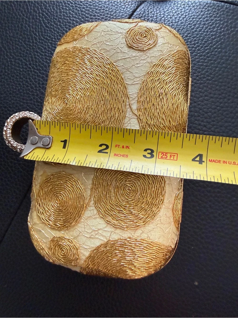 Gold Metallic Swirl Hard Box Evening Clutch Ring Clasp